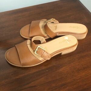 Trotters Tan Leather Mules with Buckle